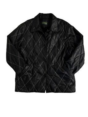 RARE 90’s Danier Black Quilted Diamond-Top Stitch Leather Jacket